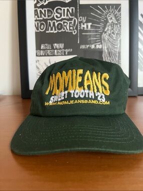 Mom Jeans | Embroidered Green Dad Hat - "Momjeans" Yellow Logo